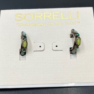 Sorrelli Chandeliers for Ears Huggie Hoop Blue Green Swarovski Crystal Earrings